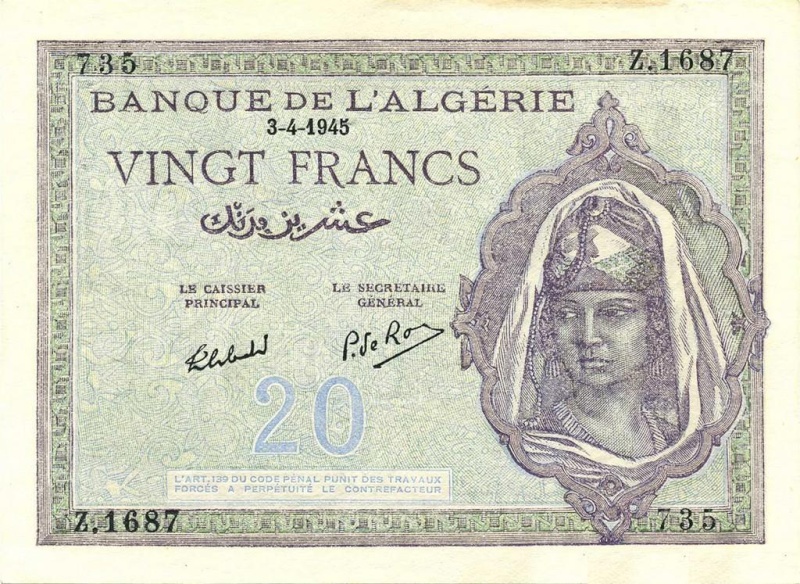 Émissions 20 Francs Algérie de 1873 à 1946 (Photos rares) 20_fra17