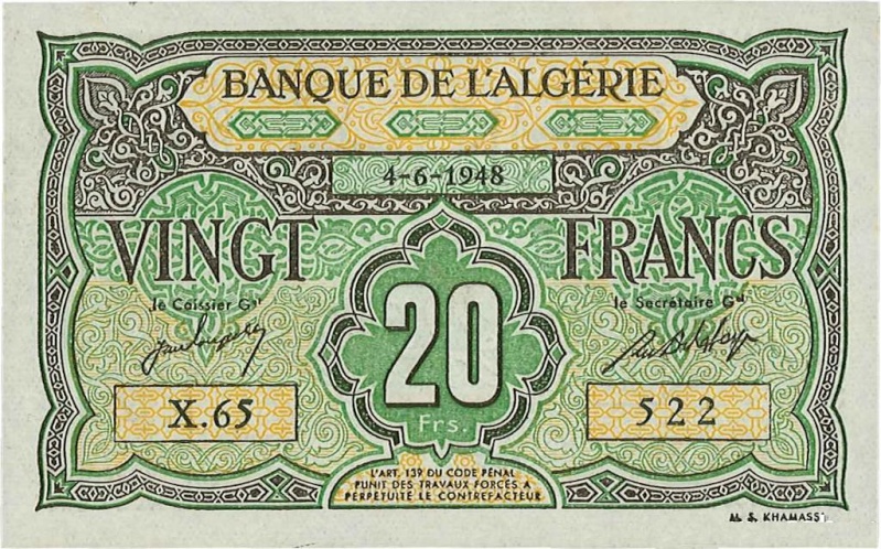 Émissions 20 Francs Algérie de 1873 à 1946 (Photos rares) 20_fra22