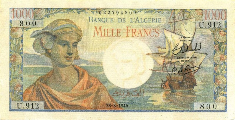 Émissions 1000 Francs Algérie de 1852 à 1946 (Photos rares) P18_0318