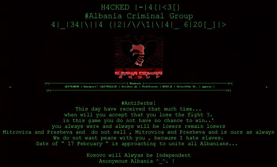 Harrin ne 149 numri i faqeve te hackuara nga grupi i hackerave shqiptar ACG Albani10