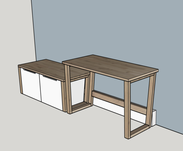 Bureau et banquette+rangement en chêne 00plan11