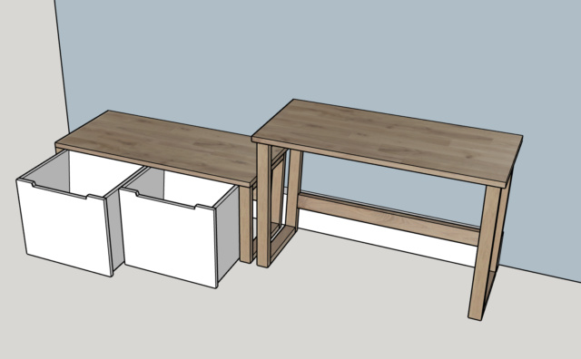 Bureau et banquette+rangement en chêne 01plan10