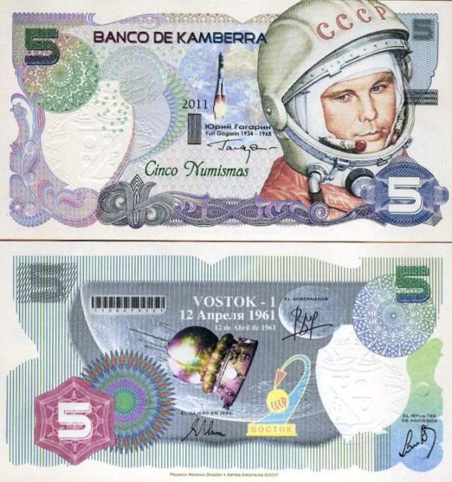 Billet Youri Gagarine de 2011 émis par le Royaume de Kamberra Kamber11