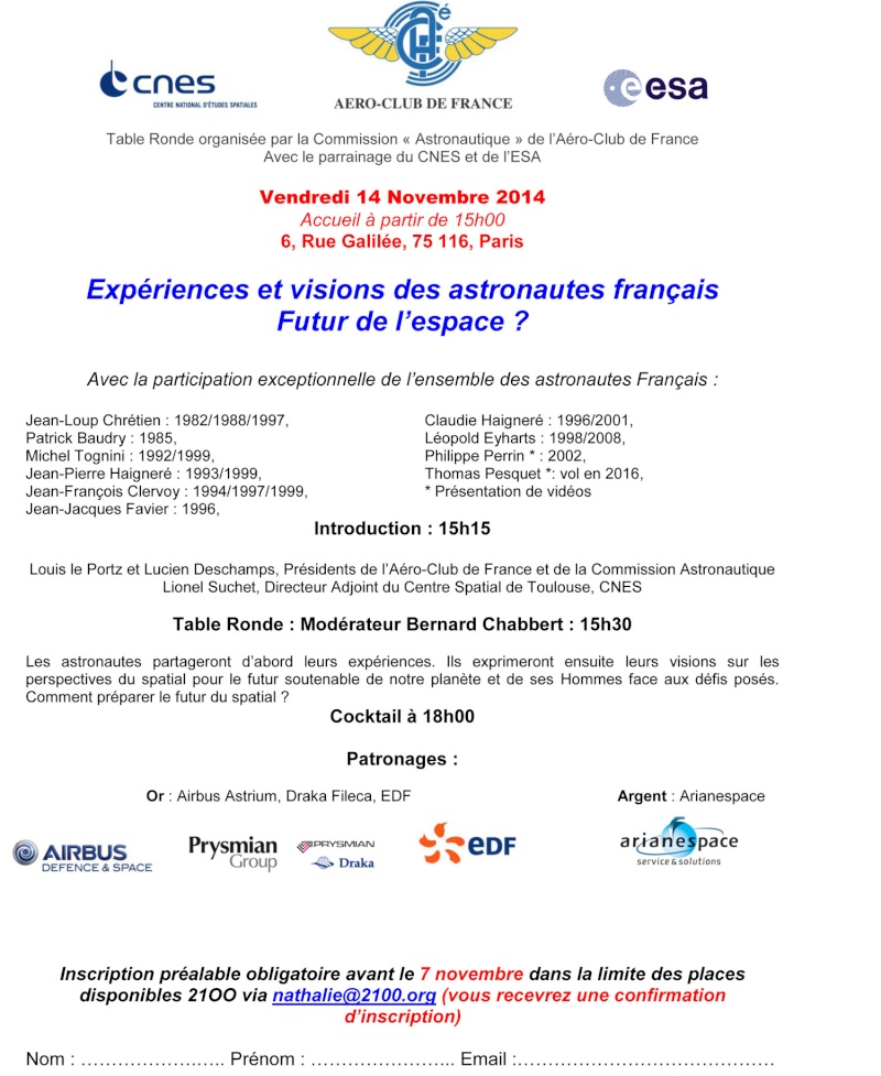 Table ronde des astronautes français le 14/11/14 à Paris Invita11