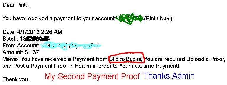 My Second Payment Proof.. 01 April, 2013 Clickb13