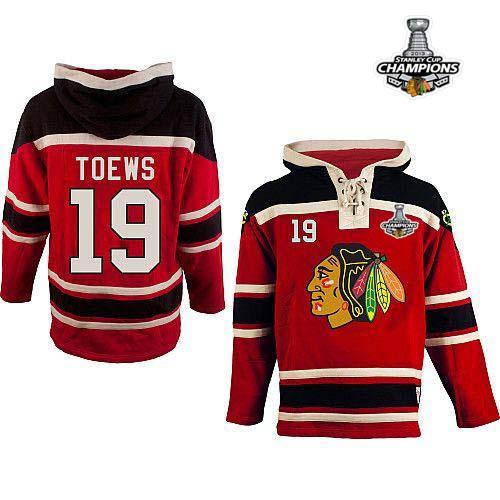 Blackhawks #19 Jonathan Toews Red Sawyer Hooded Sweatshirt Stitched Stanley Cup / 90$ Blackh12