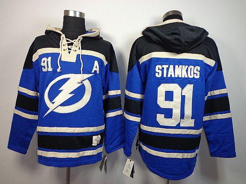 Lightning #91 Steven Stamkos Blue Sawyer Hooded Sweatshirt Stitched NHL Jersey / 90$ Lightn10