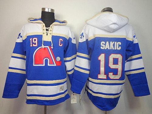 Nordiques #19 Joe Sakic Light Blue Sawyer Hooded Sweatshirt Stitched NHL Jersey / 90$ Nordiq10