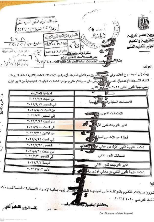 جدول مواعيد امتحانات الدبلومات الفنية 2021 001136