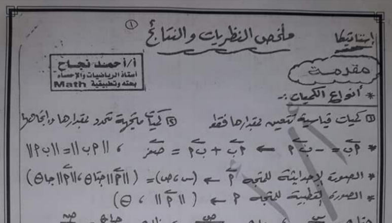 ملخص افكار تطبيقات الرياضيات 2 ثانوي ترم أول أ/ احمد نجاح