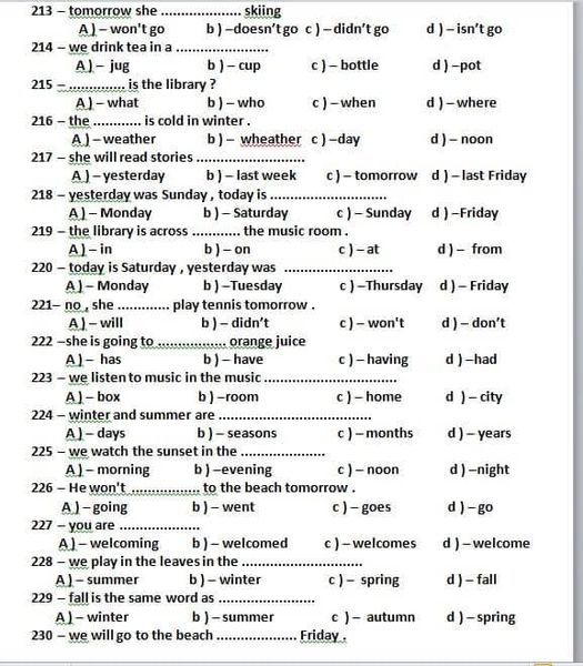 لغة انجليزية |  240 جملة اختيارات للصف الخامس الابتدائي 022103