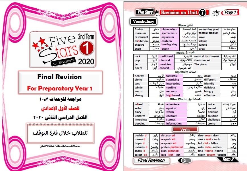 مراجعة لغة انجليزية للصف الأول الاعدادي على الوحدات من 7-10 الترم الثاني فايف ستارز 086