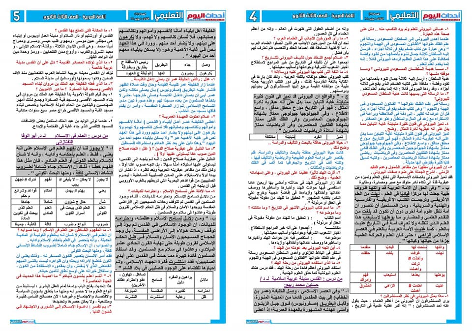  تجميع لمراجعات و امتحانات اللغة العربية للصف الثالث الثانوى  للتدريب و الطباعة 2021 10085