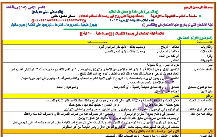 التفسير - اقوى مراجعة تفسير للثانوية الأزهرية 10093