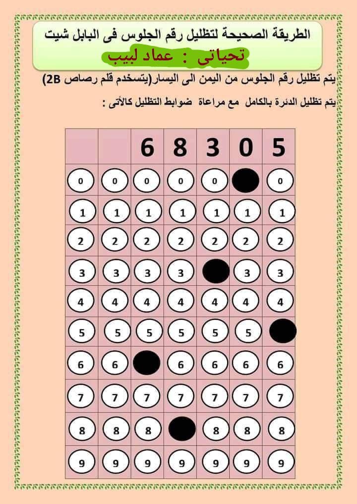 البابل شيت - طريقة تظليل رقم الجلوس والإجابات في البابل شيت الثانوية العامة 10429