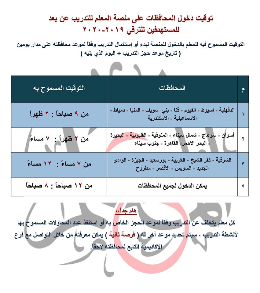 هام.. للمعلمين المستهدفين للترقى 2019-2020 -  مواعيد اتاحة منصة التدريب عن بعد  10645410