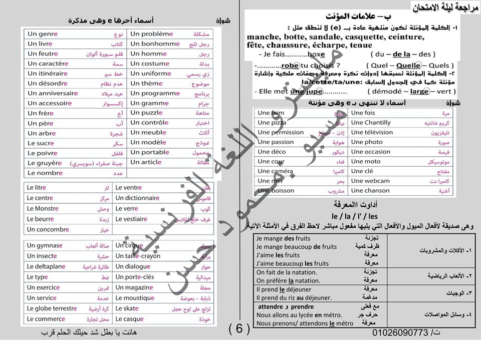 أفضل مراجعة لغة فرنسية للثانوية العامة في 20 ورقة فقط لمسيو محمود حسين