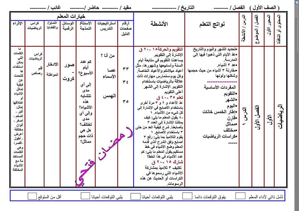 تحضير الدروس من (1 : 20 ) نافذة الرياضيات للصف الأول الابتدائي ترم أول 2020 11064