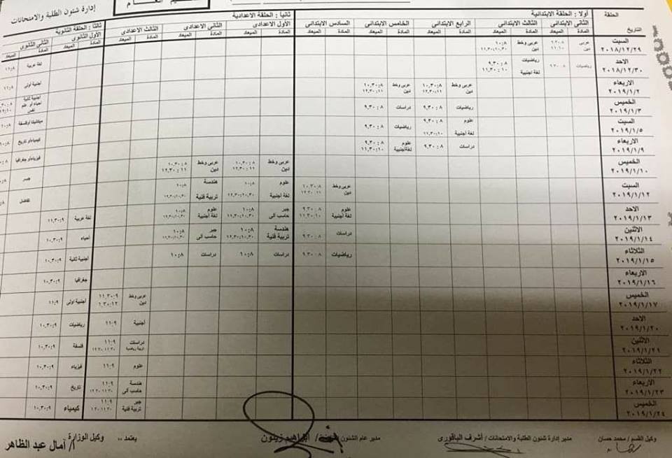 مواعيد امتحانات الترم الأول 2019 لمحافظة الاسكندرية 11122