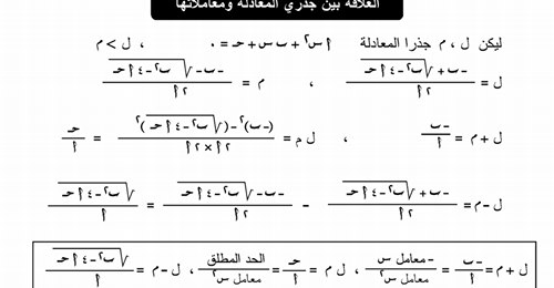 مجموع وحاصل ضرب جذري المعادلة التربيعية - جبر أولى ثانوي