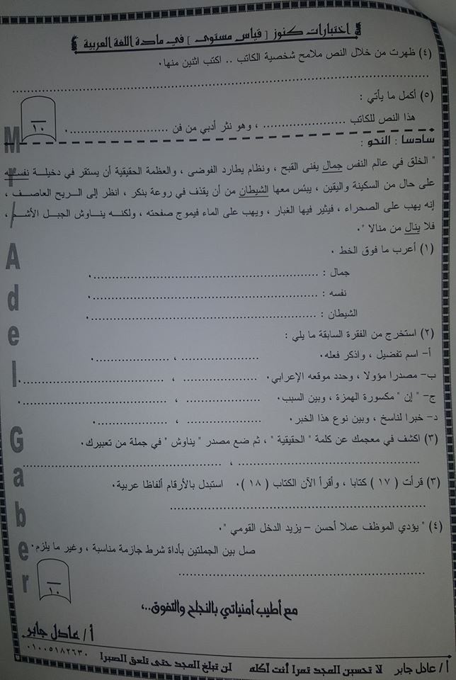 امتحان لغة عربية "قياس مستوى" مهم جدا لطلاب ثالثة ثانوي 2019 13108