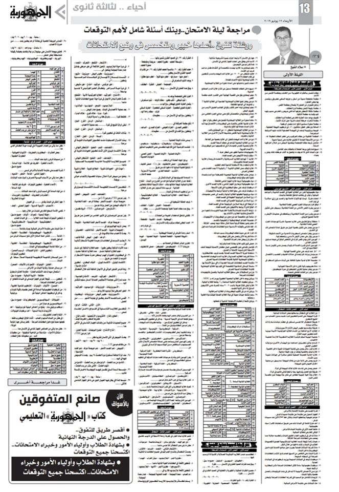 مراجعة وتوقعات ملحق الجمهورية في الأحياء للثانوية العامة 2020