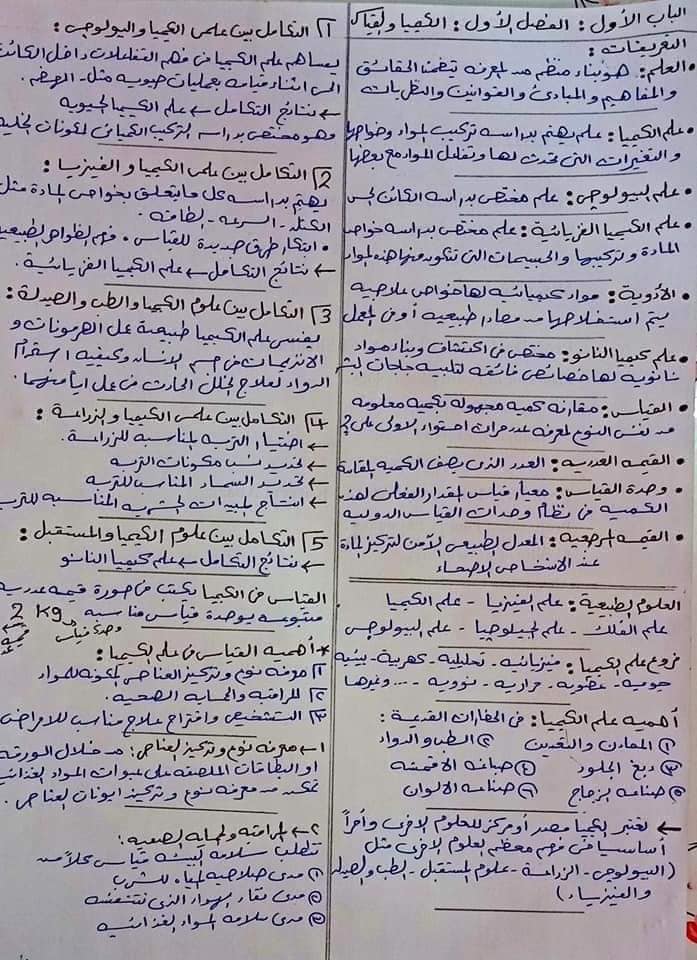 مراجعه ليله امتحان كيمياء أولى ثانوى الترم الأول | بخط اليد
