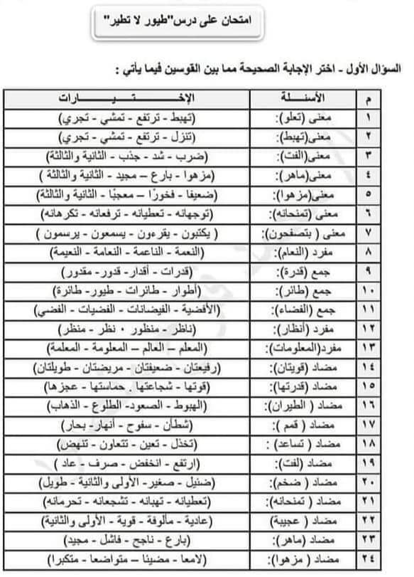 مراجعة لغة عربية للصف الرابع الابتدائي.. درس طيور لا تطير بنظام الاختياري الجديد 13356