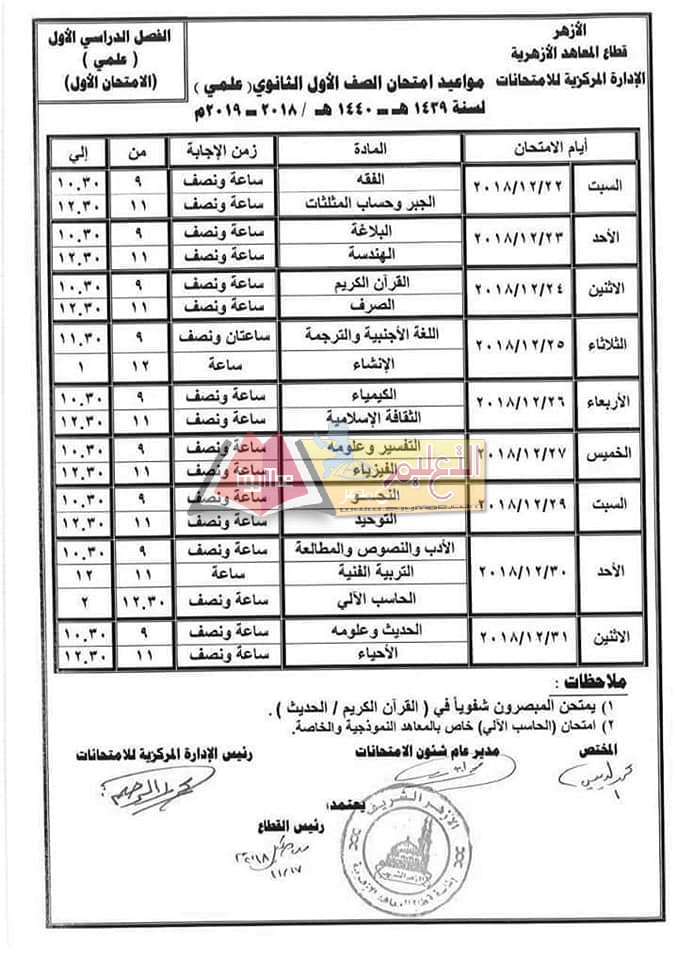  تغيير مواعيد امتحانات نصف العام  2019 بسبب نظام امتحانات اولى ثانوي الجديد 1366