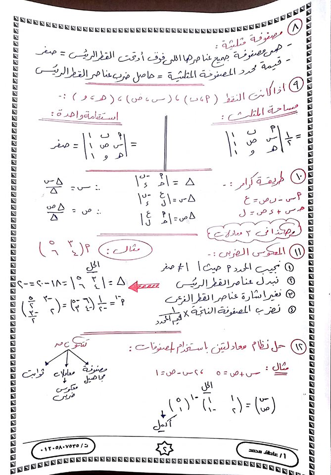 ملخص رياضيات بسيط وشامل للصف الاول الثانوي ترم ثاني في 6 ورقات أ/ عاطف محمد