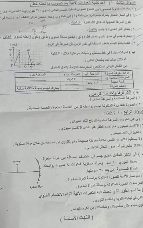 امتحان علوم للصف الثالث الإعدادى الترم الأول 2021 بنموذج الاجابة 2109