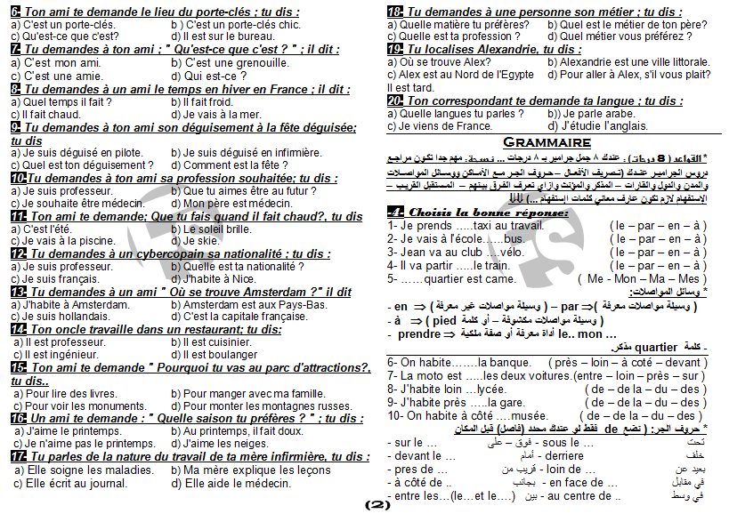 مراجعة ليلة الامتحان لغة فرنسية 2 ثانوي ترم اول من مسيو فتحي هنيدي 5 ورقات خلاصة لن يخرج عنهم الامتحان  21348