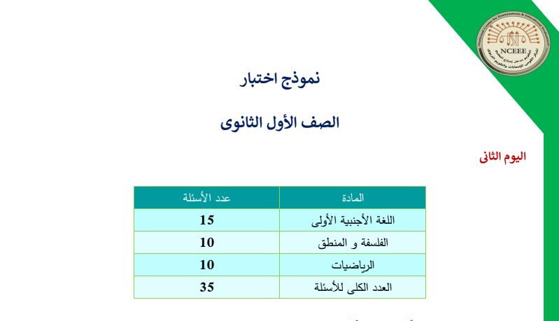 النماذج الاسترشادية للصف الاول الثانوي في اللغة الانجليزية والفلسفة والرياضيات الترم الثاني 2021