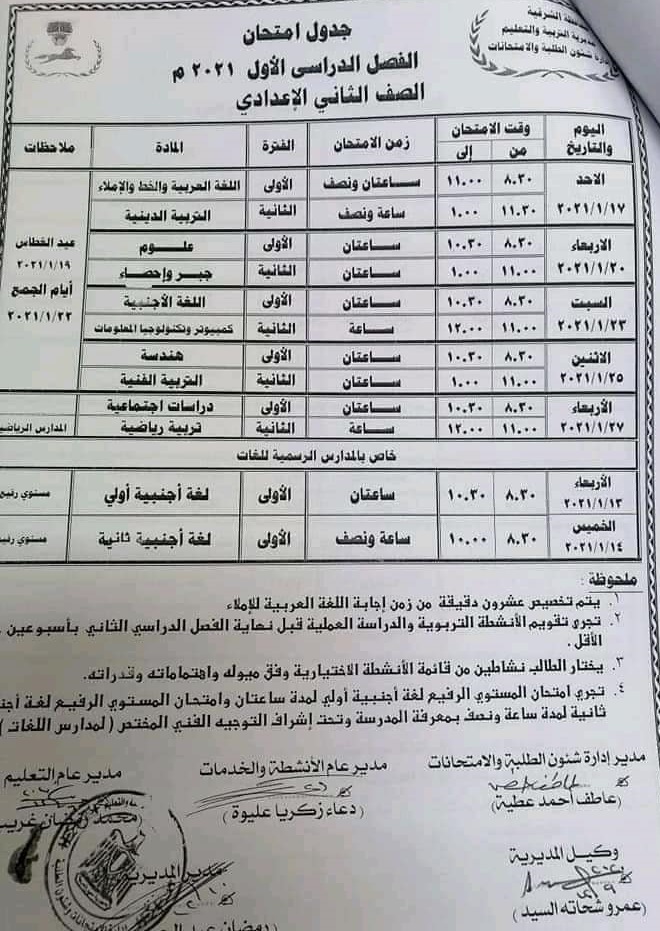 محافظة_الشرقية - جداول امتحانات الترم الأول 2021 لجميع المحافظات.. ابتدائي - اعدادي - ثانوي 21889