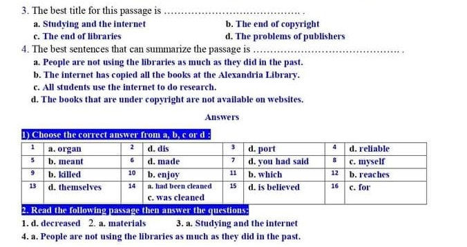  امتحان اللغة الانجليزية للصف الثاني الثانوي الترم الاول 2021 بنموذج الإجابة 22335