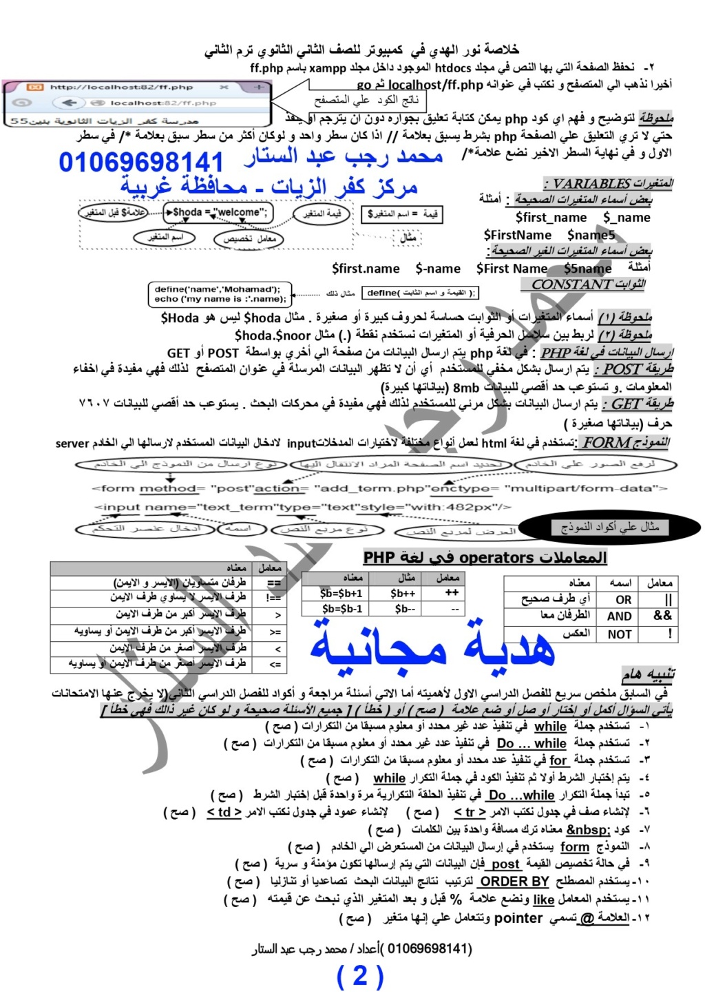  خلاصة الكمبيوتر ثلاث ورقات للصف الثاني الثانوي ترم ثاني أ. محمد رجب عبد الستار 22798