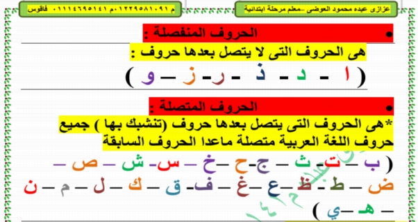 مذكرة اللغة العربية للصف الاول الابتدائى 2019 أ/ عزازي عبده