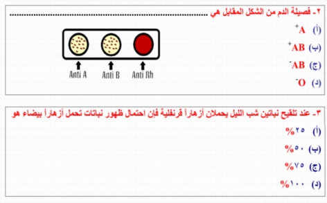 إمتحان احياء للصف الأول الثانوي ترم ثاني 2019