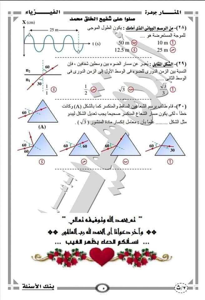 امتحان فيزياء ٢ ثانوي ترم اول ٢٠٢١ امتحان التابلت نظام جديد