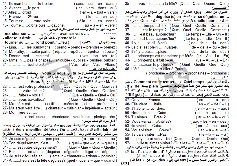 مراجعة ليلة الامتحان لغة فرنسية 2 ثانوي ترم اول من مسيو فتحي هنيدي 5 ورقات خلاصة لن يخرج عنهم الامتحان