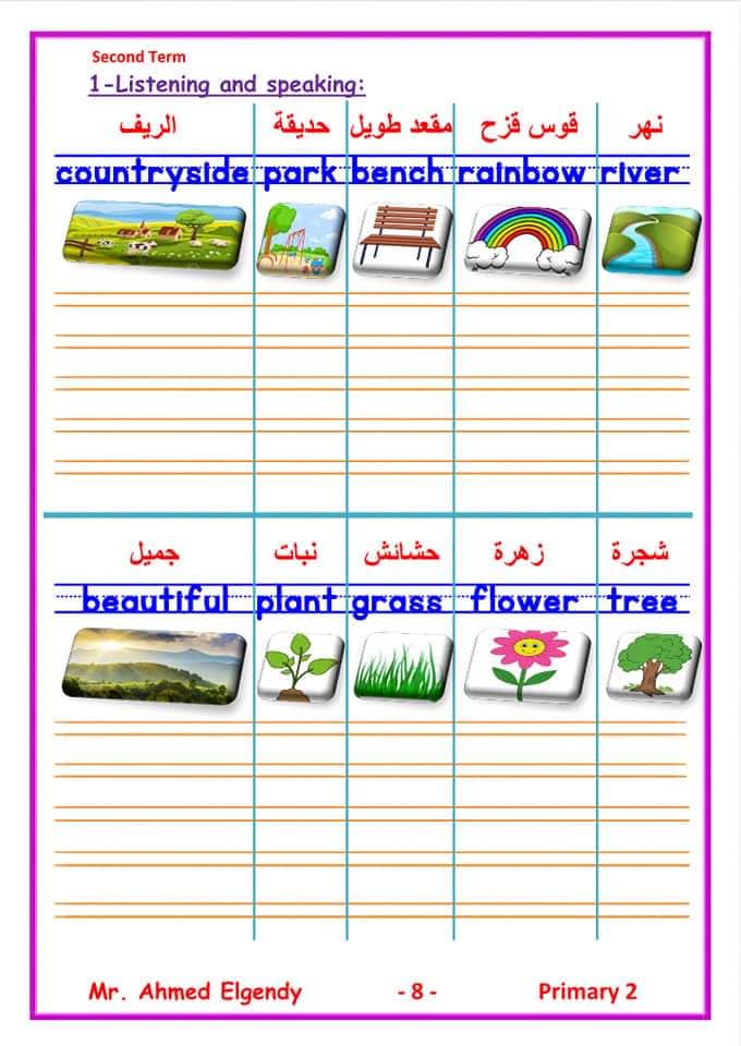 مذكرة لغة انجليزية الصف الثانى الابتدائى ترم ثاني مستر/ أحمد الجندي 31031