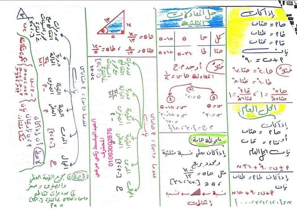 ملخص قوانين جبر وهندسه وحساب مثلثات أولى ثانوي .. مهمة جدا 31496