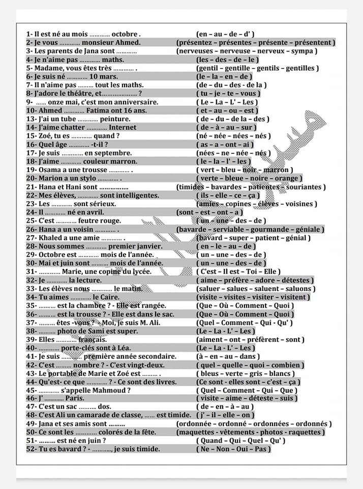 ملخص قواعد اللغة الفرنسية للصف الأول الثانوي + أصعب ١٠٠ جملة قواعد فى المنهج 31505