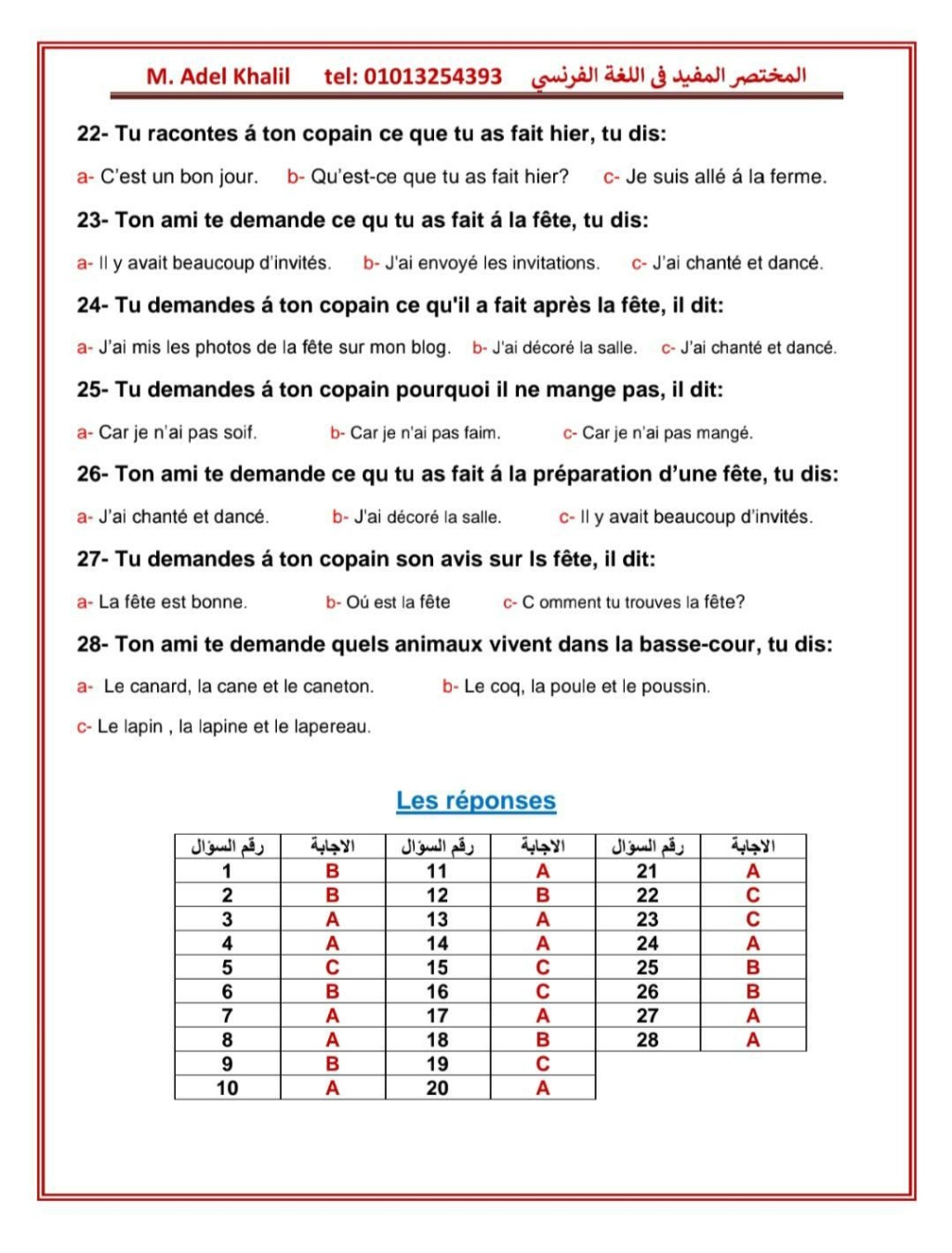 مراجعة لغة فرنسية للصف الثالث الثانوى مسيو/ عادل خليل 31529