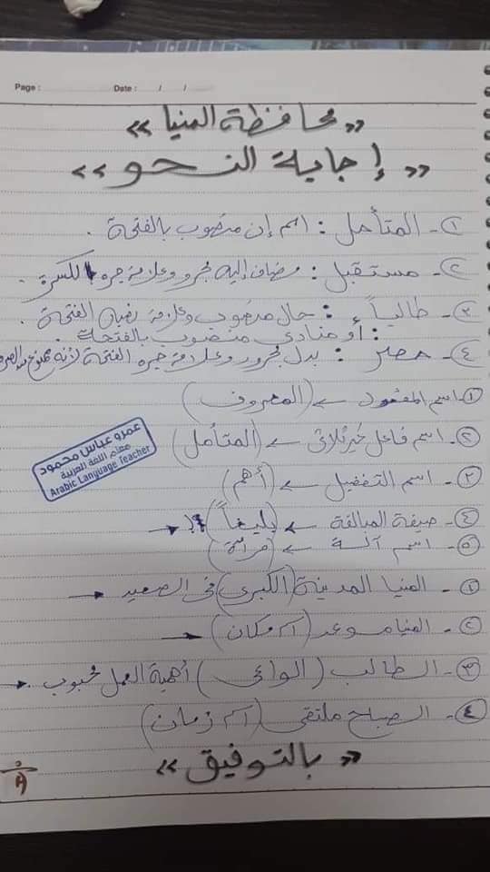 امتحان اللغة العربية للشهادة الإعدادية ترم ثاني ٢٠٢١ محافظة المنيا بالاجابة 31696