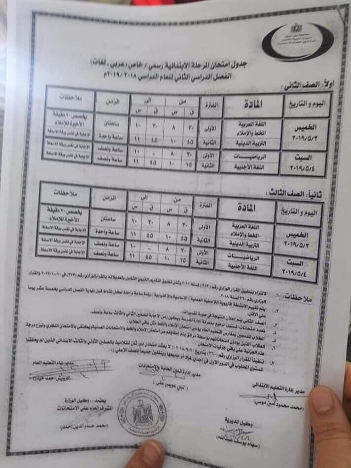 جداول امتحانات الترم الثاني 2019 محافظة بني سويف  3701