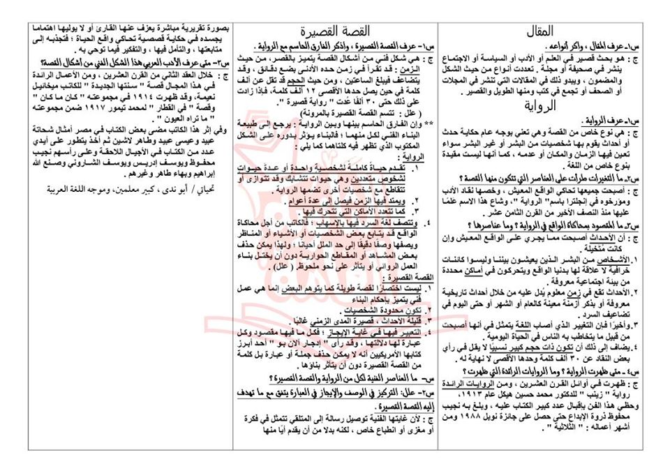 ملخص الأدب كامل في 4 ورقات مش هيخرج عنهم امتحان الثانوية العامة