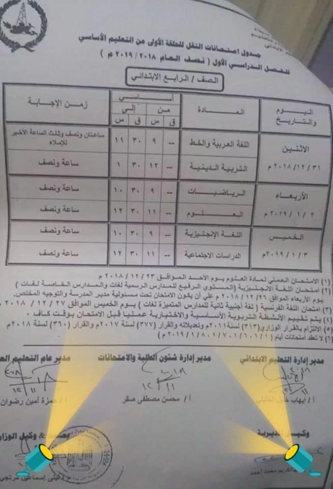 جداول امتحانات الترم الاول 2020 لمحافظة شمال سيناء 4329