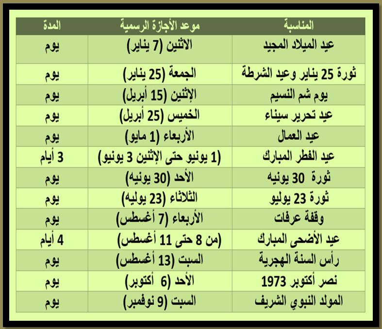 نتيجة الإجازات الرسمية لعام 2019 4383