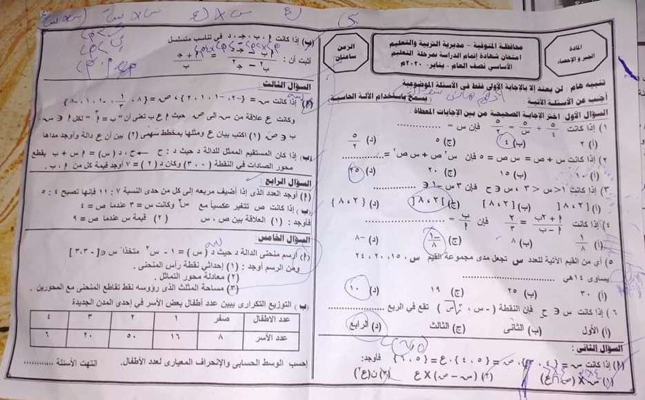 امتحان الجبر للصف الثالث الاعدادي ترم أول 2020 محافظة المنوفية 44188